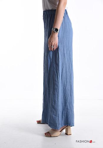 Pantalone in Lino wide leg con tasche con elastico - ph 3