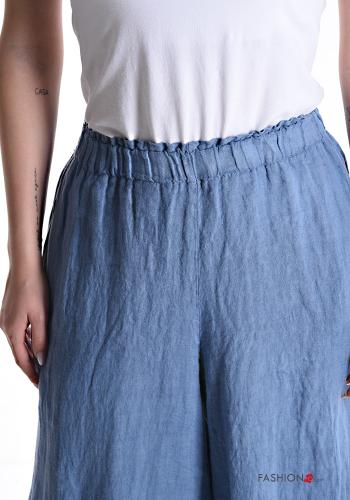 Pantalone in Lino wide leg con tasche con elastico - ph 4