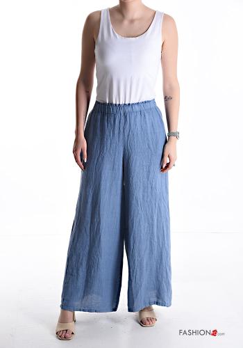 Pantalone in Lino wide leg con tasche con elastico - ph 5