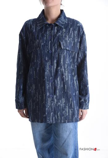 Camicia in Cotone con colletto denim maniche lunghe con bottoni con tasche - ph 1