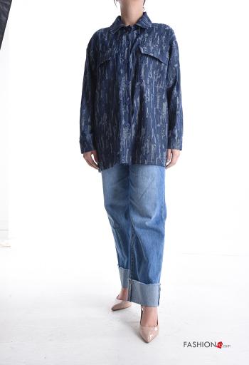 Camicia in Cotone con colletto denim maniche lunghe con bottoni con tasche - ph 5