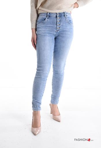 Jeans in Cotone denim skinny con bottoni con tasche - ph 1