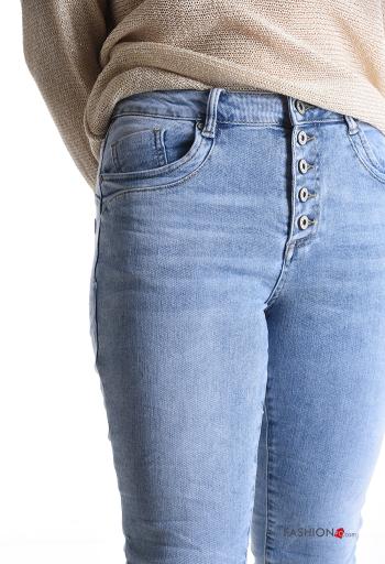 Jeans in Cotone denim skinny con bottoni con tasche - ph 4