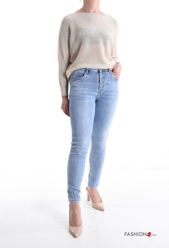 Jeans in Cotone denim skinny con bottoni con tasche - ph 5