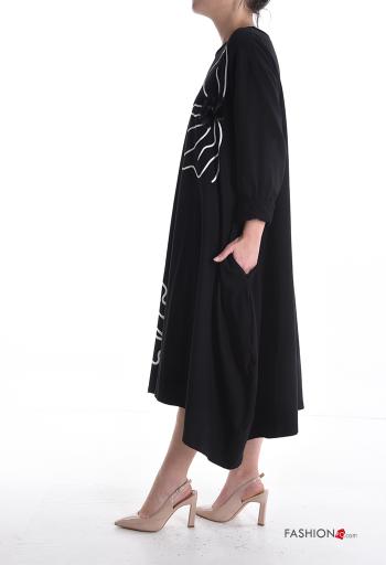 Abito in Cotone girocollo oversize maniche lunghe Fantasia floreale con tasche - ph 3