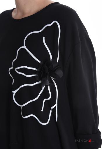 Abito in Cotone girocollo oversize maniche lunghe Fantasia floreale con tasche - ph 4