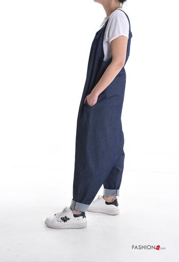 mit tiefem schritt Latzhose aus Baumwolle mit Knöpfen mit Taschen - ph 3