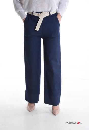 Cotton Trousers with belt with elastic with pockets