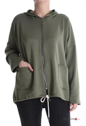 Felpa maniche lunghe senza fodera con tasche con zip con cappuccio - ph 1
