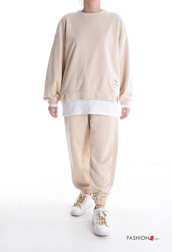 long sleeve crew neck Cotton Sports set with pockets with elastic