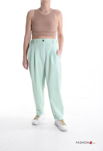 Pantalones con botones con cremallera con elástico con bolsillos - ph 5