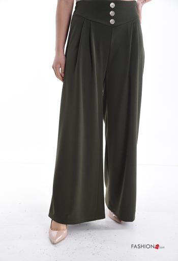 high waist wide leg Trousers with buttons with elastic