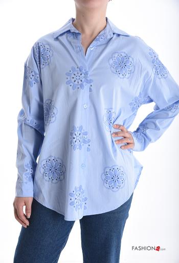 Embroidered long sleeve with collar Cotton Shirt with buttons - ph 1