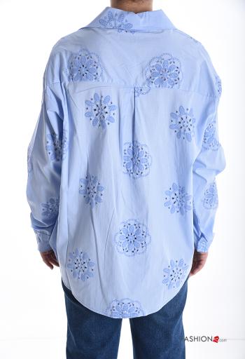 Embroidered long sleeve with collar Cotton Shirt with buttons - ph 2