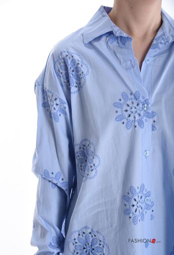 Embroidered long sleeve with collar Cotton Shirt with buttons - ph 4
