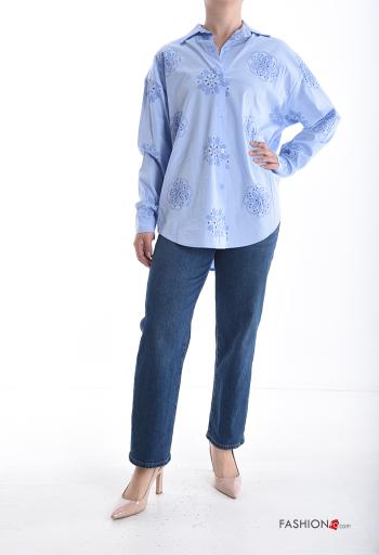 Embroidered long sleeve with collar Cotton Shirt with buttons - ph 5