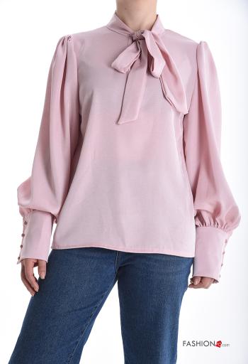 Blouse manches longues à boutons avec noeud