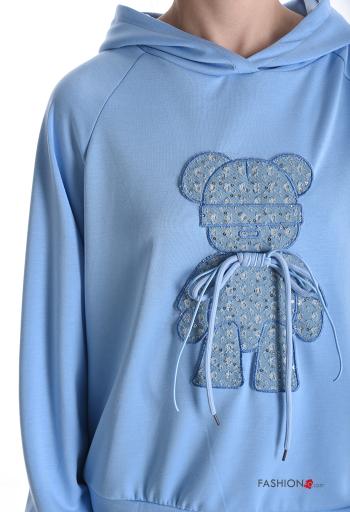 Felpa maniche lunghe Fantasia stampata con paillettes con cappuccio - ph 4