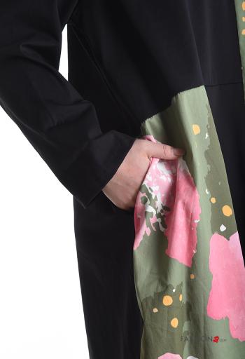 Abito in Cotone girocollo oversize maniche lunghe Fantasia astratta con tasche - ph 4