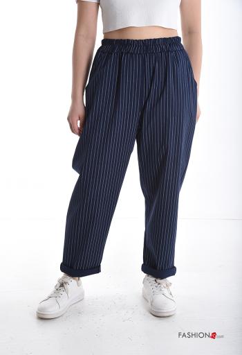 Pantalone in Cotone Fantasia righe con tasche con elastico