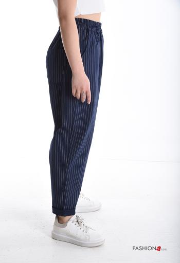 Pantalone in Cotone Fantasia righe con tasche con elastico - ph 3