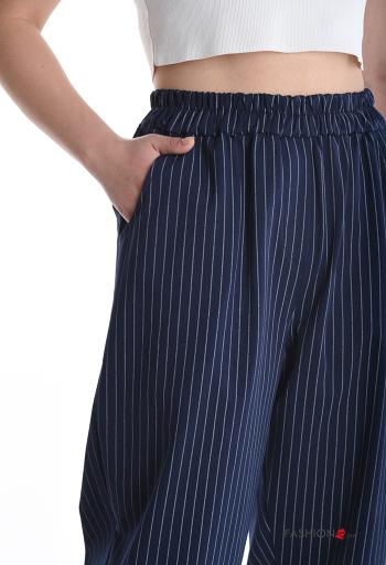Pantalone in Cotone Fantasia righe con tasche con elastico - ph 4
