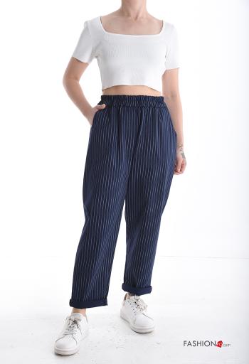 Pantalone in Cotone Fantasia righe con tasche con elastico - ph 5