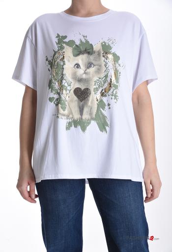 T-shirt em Algodão manga curta gola redonda Padrão animais