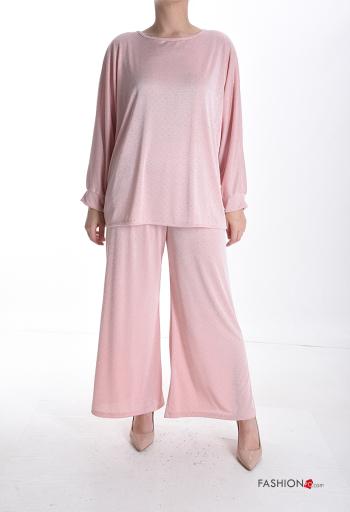 long sleeve crew neck Co-ord with rhinestones with elastic