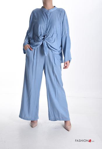 Ensemble coordonné wide leg longue manches longues avec poches à boutons avec élastique avec strass