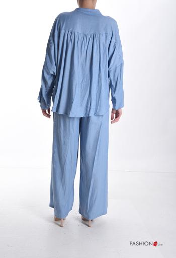 Ensemble coordonné wide leg longue manches longues avec poches à boutons avec élastique avec strass - ph 2