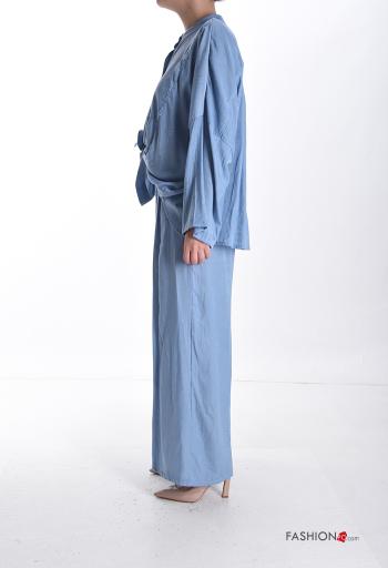 Ensemble coordonné wide leg longue manches longues avec poches à boutons avec élastique avec strass - ph 3
