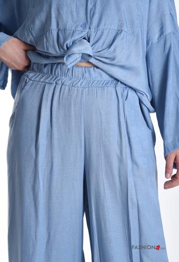Ensemble coordonné wide leg longue manches longues avec poches à boutons avec élastique avec strass - ph 4