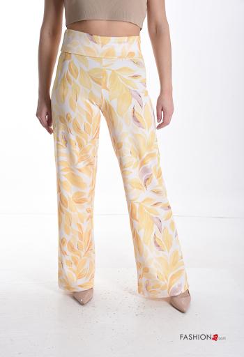 Pantalone vita alta lungo Fantasia con foglie con elastico - ph 1