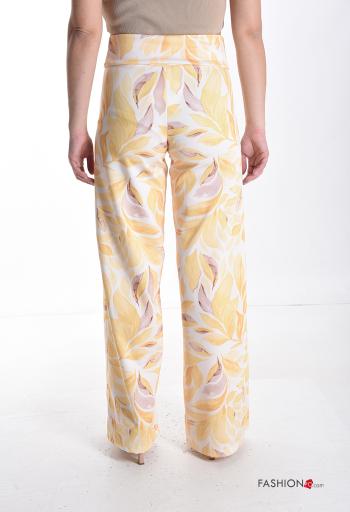 Pantalone vita alta lungo Fantasia con foglie con elastico - ph 2