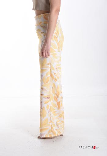 Pantalone vita alta lungo Fantasia con foglie con elastico - ph 3