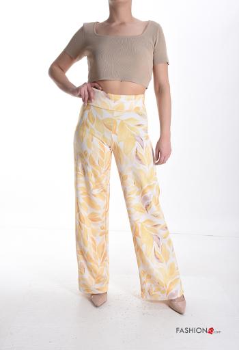 Pantalone vita alta lungo Fantasia con foglie con elastico - ph 5