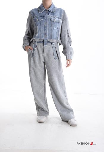 with buckle with collar wide leg Cotton Co-ord with buttons with zip with pockets