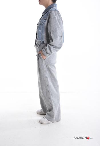 with buckle with collar wide leg Cotton Co-ord with buttons with zip with pockets - ph 3