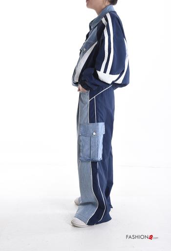 denim with collar oversized Cotton Co-ord with buttons with elastic with pockets - ph 3