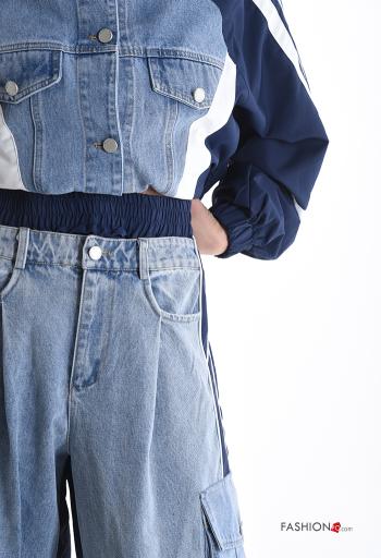 denim with collar oversized Cotton Co-ord with buttons with elastic with pockets - ph 4