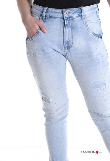 Jeans in Cotone skinny con bottoni con strass con zip con tasche - ph 4