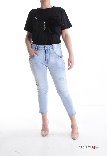 Jeans in Cotone skinny con bottoni con strass con zip con tasche - ph 5