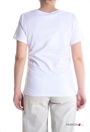 T-shirt de Algodón manga corta cuello redondo Estampado animales con brillantes - ph 2