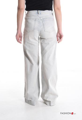 Jeans in Cotone wide leg lungo con bottoni con strass con zip con tasche - ph 2