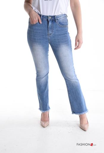 Jeans in Cotone con bottoni con frange con zip con tasche - ph 1