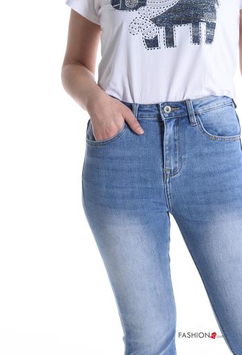Jeans in Cotone con bottoni con frange con zip con tasche - ph 4