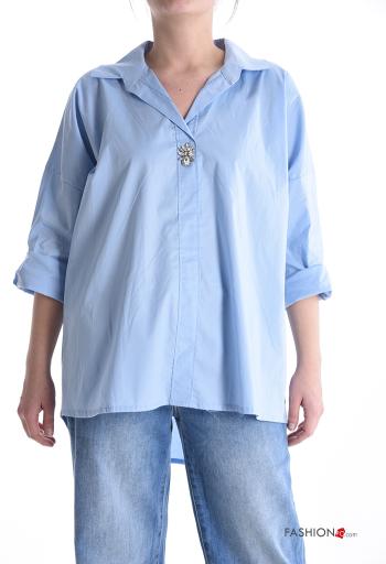 long sleeve with collar Cotton Blouse with rhinestones - ph 1