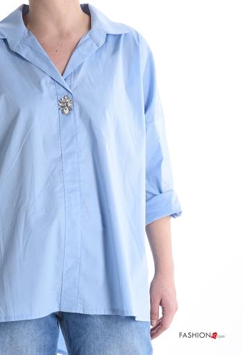 long sleeve with collar Cotton Blouse with rhinestones - ph 4