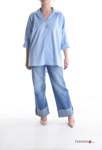 long sleeve with collar Cotton Blouse with rhinestones - ph 5